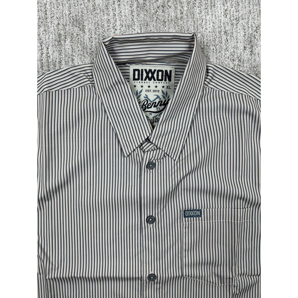 Dixxon Shirt Mens XL Beige Stiped The Benny Tripe Stripe Stretch Short Sleeve